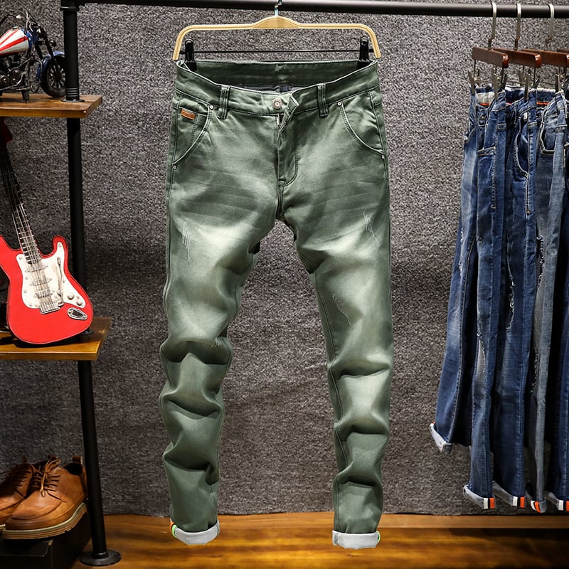 Men's Solid Color Slim Fit Denim Trousers