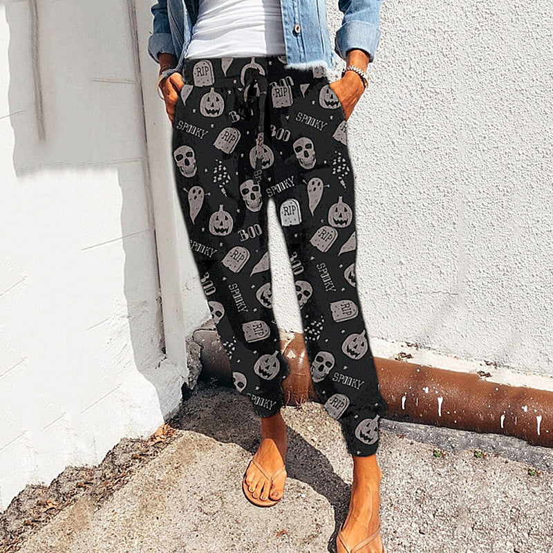 Loose Skull Leopard Print Casual Pants for Men/Women