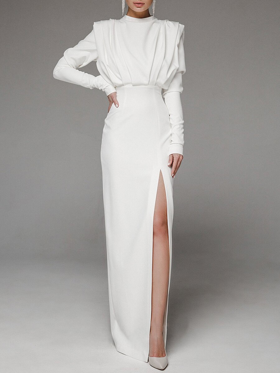 High Collar Pullover Slit Dress for Women