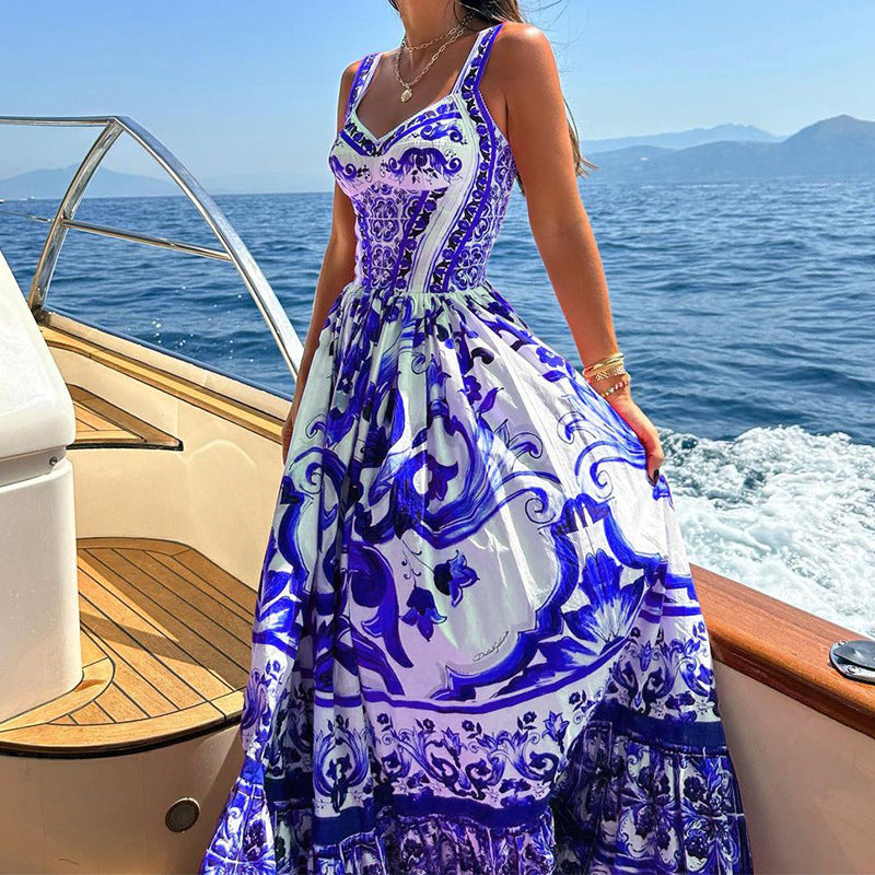FD1460 Women's Fashion Floral Maxi Dress for Spring/Summer