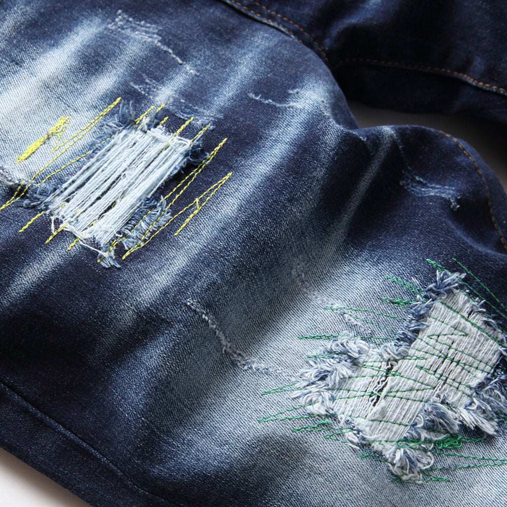 Retro Stretch Ripped Denim Pants for Men