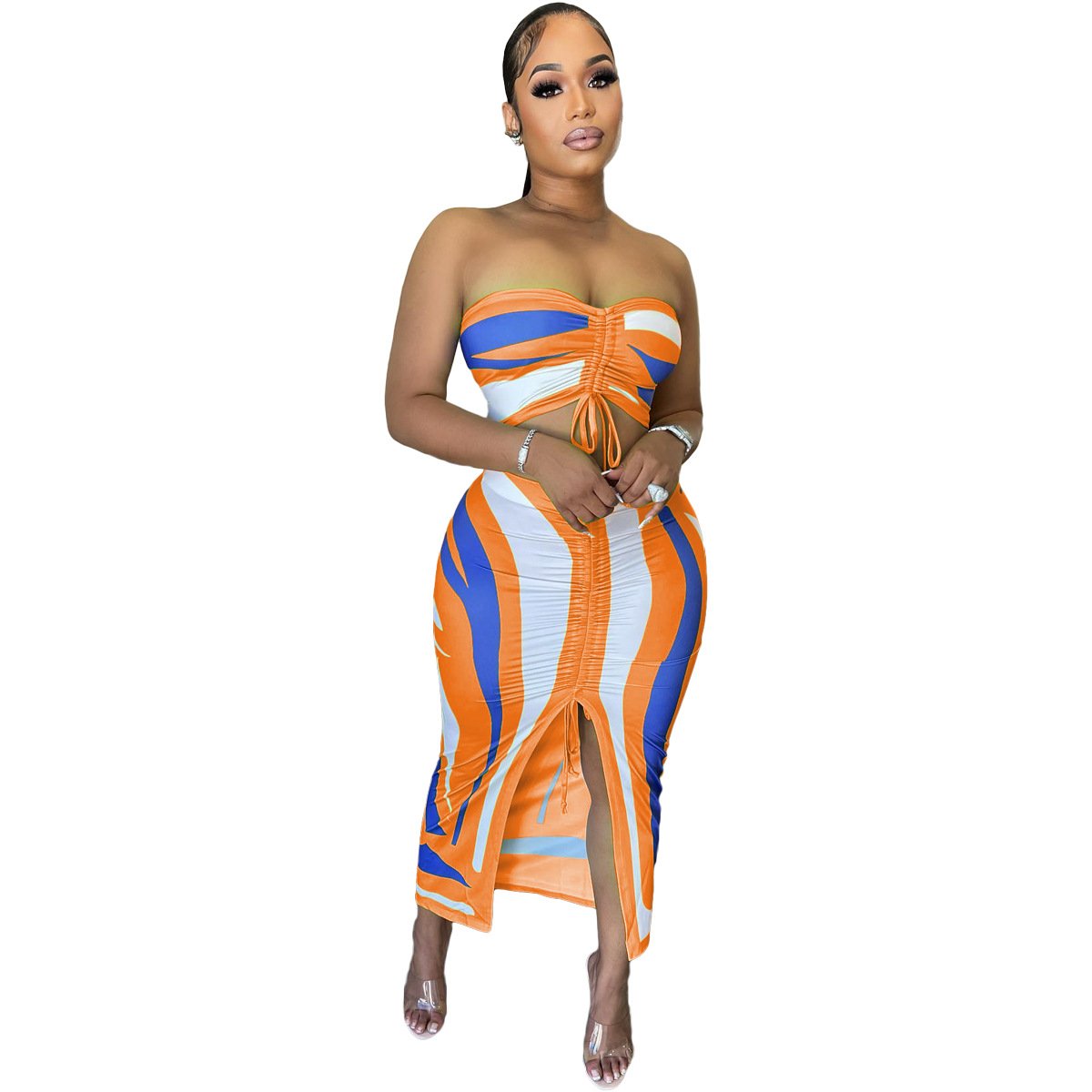 Custom Printed Bra Strap Two-Piece Skirt Set