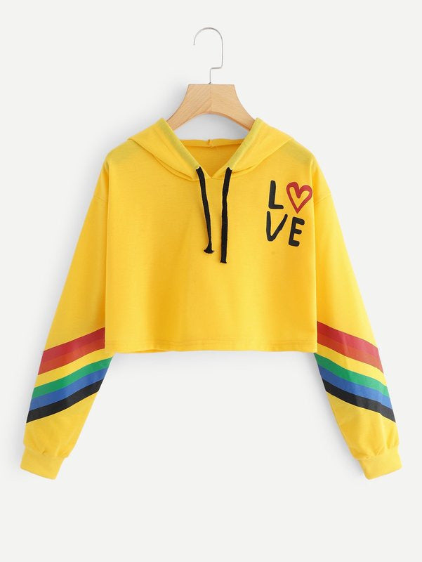 Rainbow Striped Hoodie T-Shirt for Women (Summer/Fall)