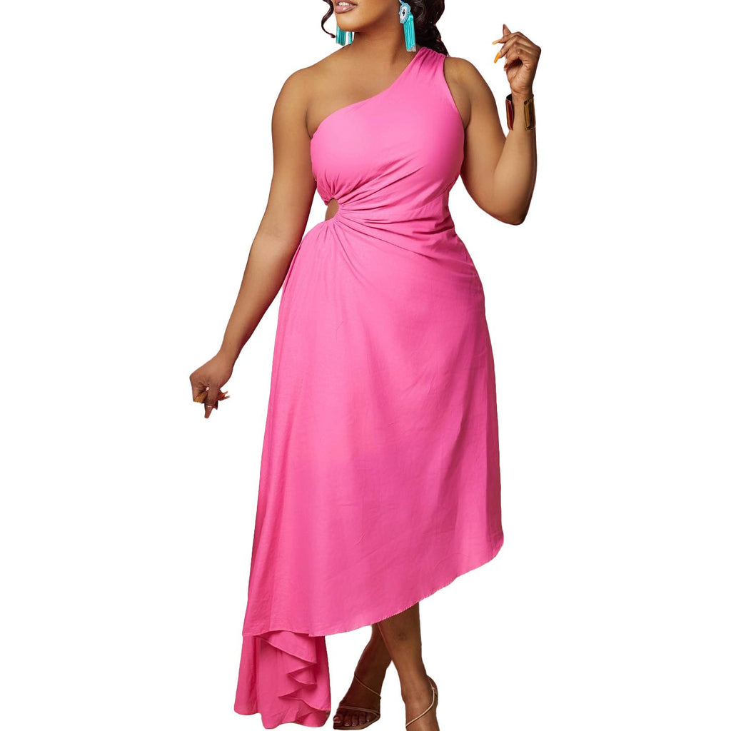 Evarisluxe Fashionable Diagonal Shoulder Dress