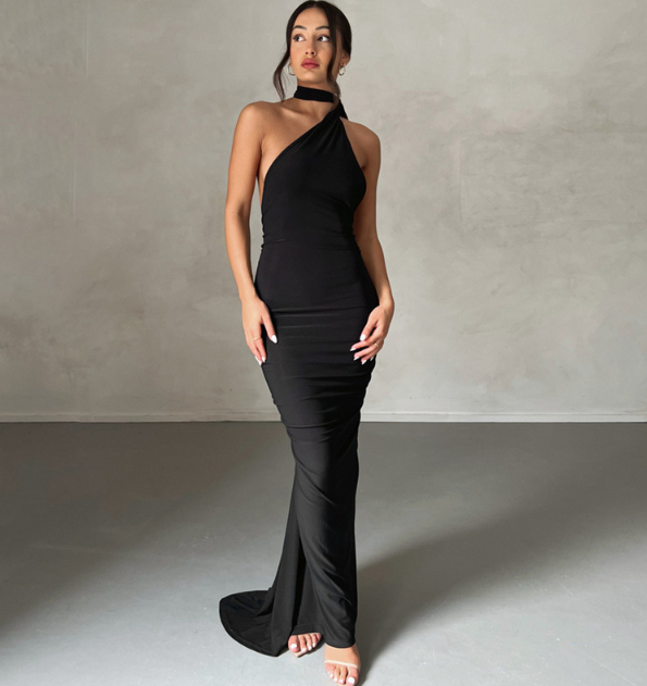 Evarisluxe Backless Halter Sheath Dress