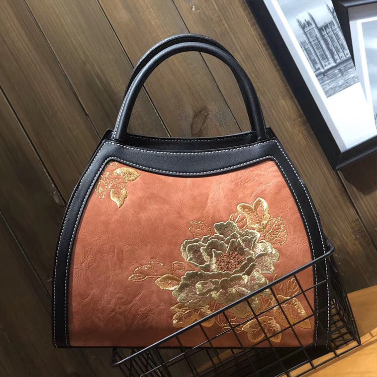 Chinese Style Embroidery Luxury Pu Leather Handbag