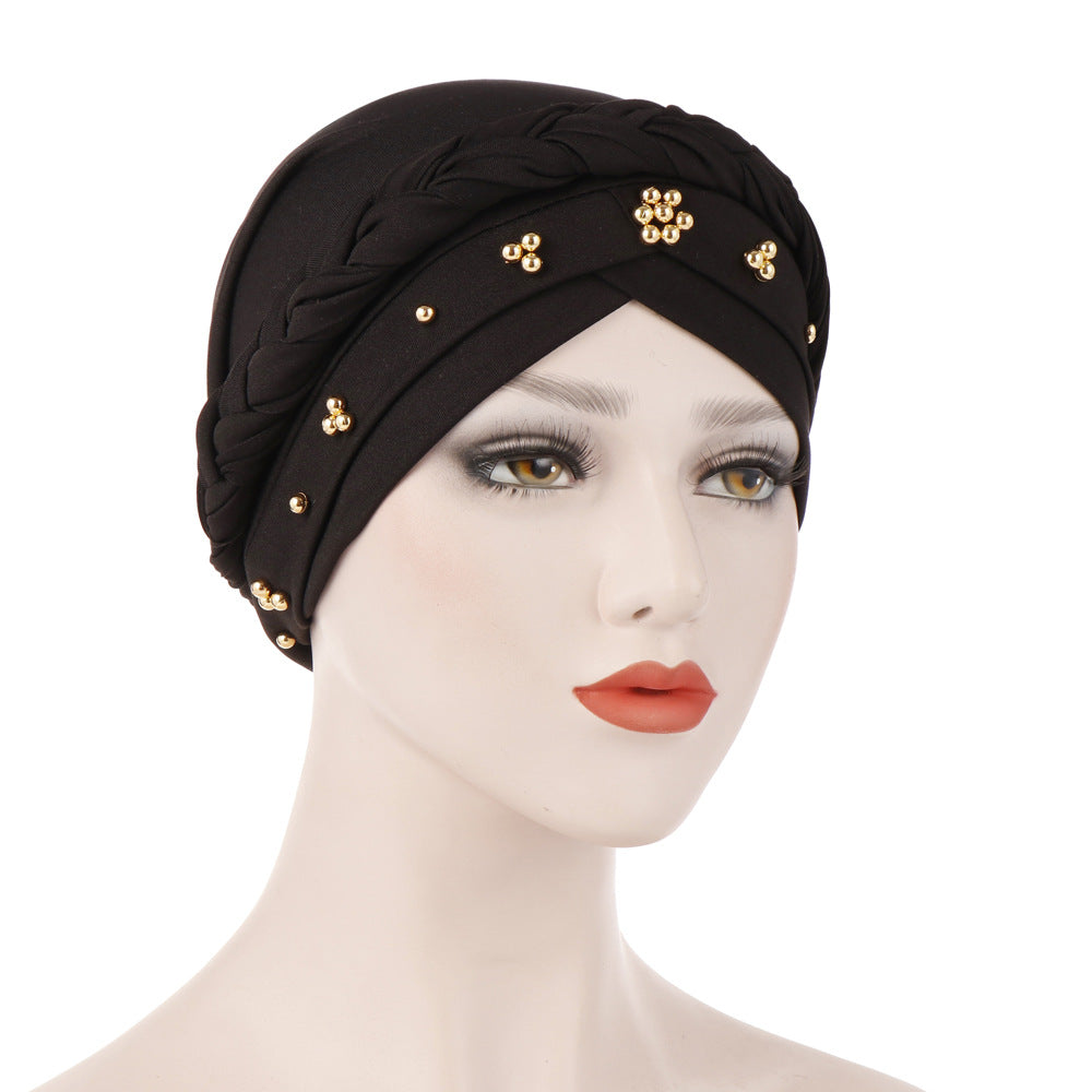 Single Color Gold Pearl Whip Cap for Muslim Headscarf
