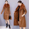 Faux Fur Collar PU Leather Jacket for Women