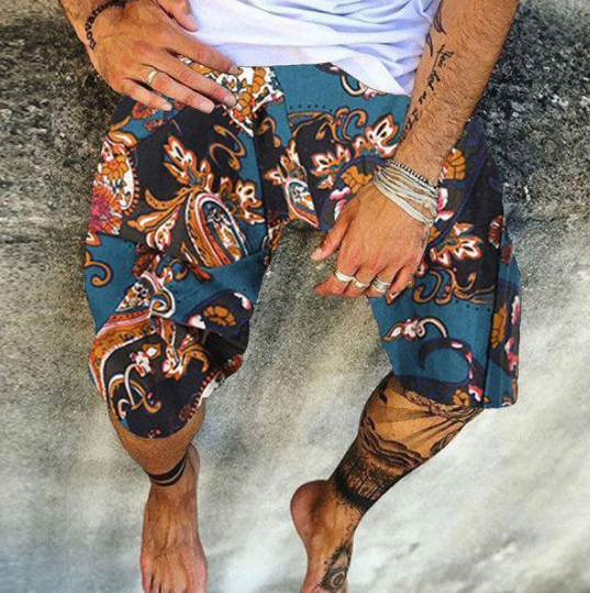 Casual Printed Cotton and Linen Summer Shorts
