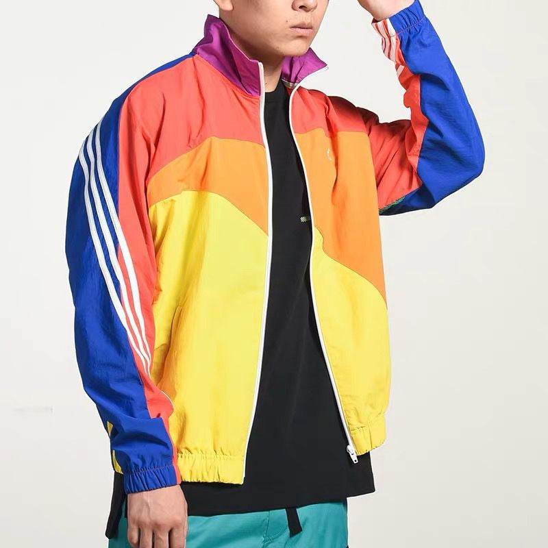 Rainbow Patchwork Casual Sports Jacket for AD Men/Women
