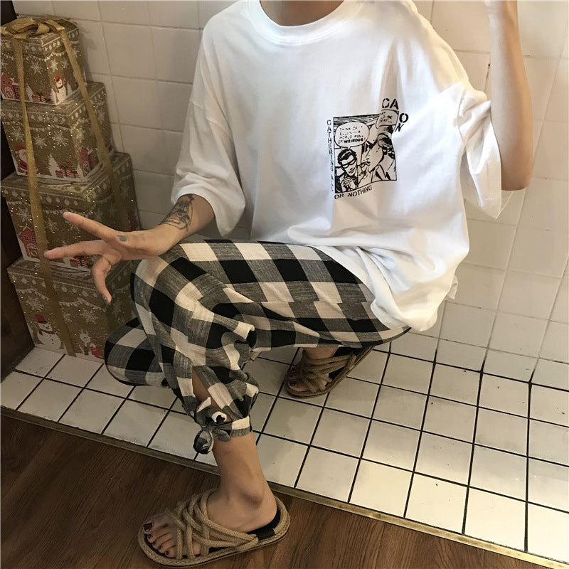 Girls' Korean Style Plaid 2-Piece Capri Set