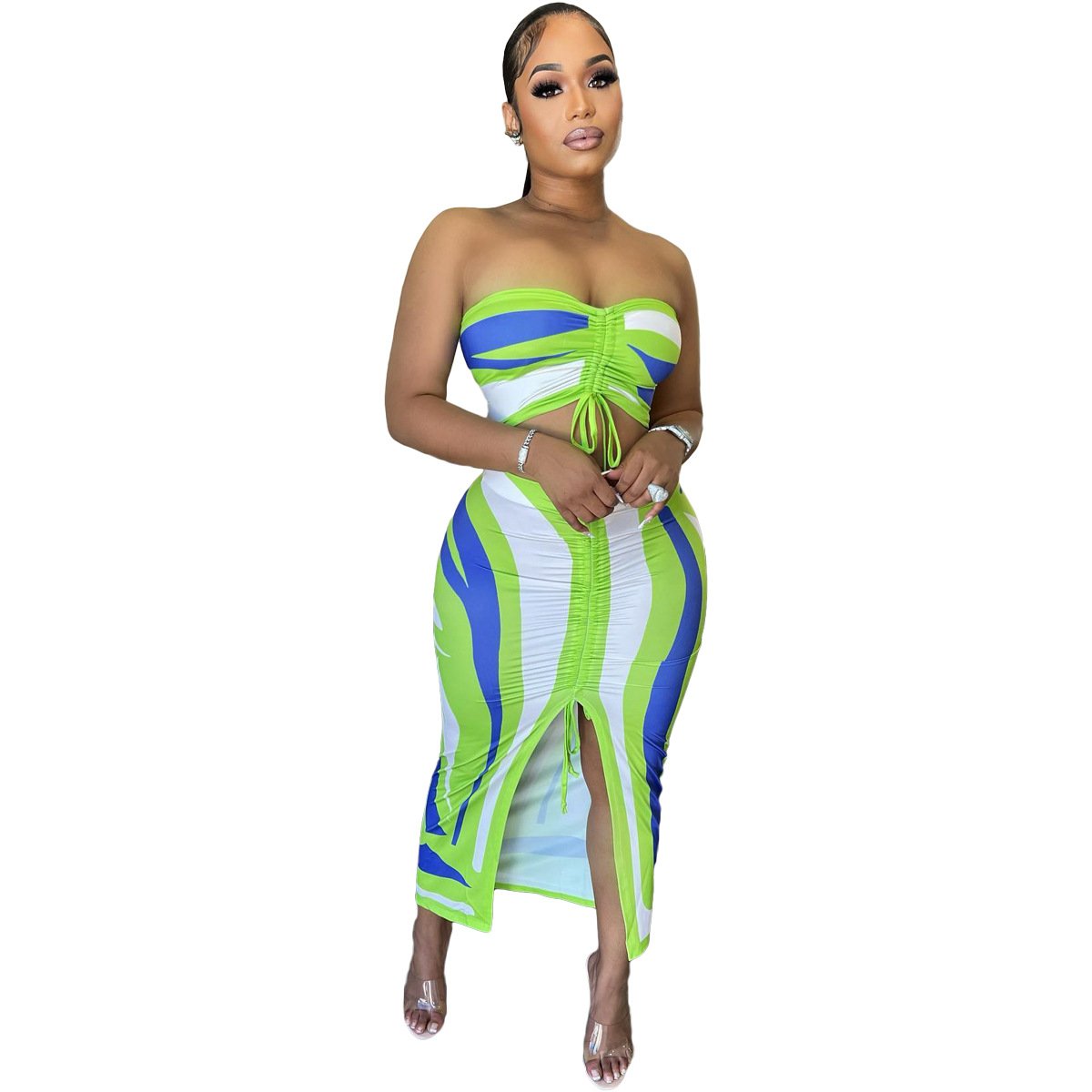 Personalized Printed Bra Strap Two-Piece Skirt Set
