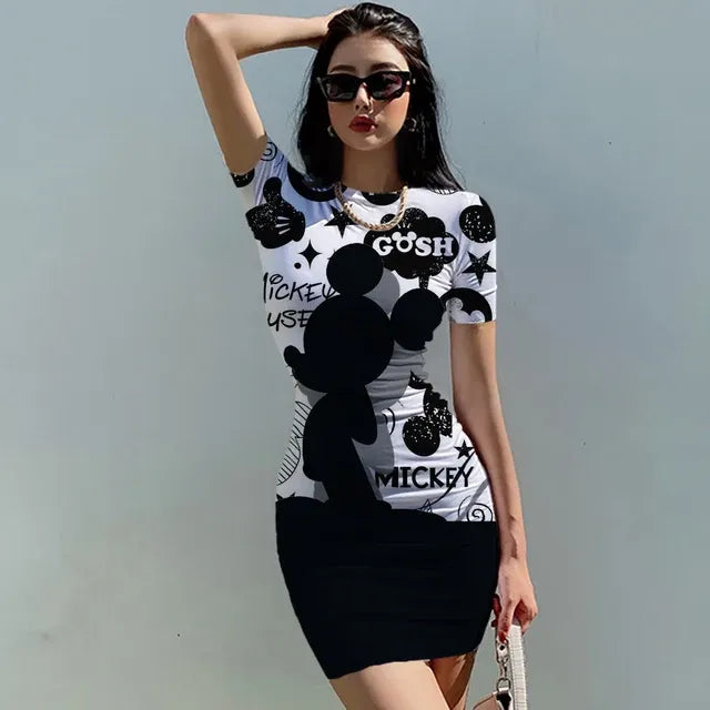 2023 Disney Mickey Mouse Print Summer Dress for Women