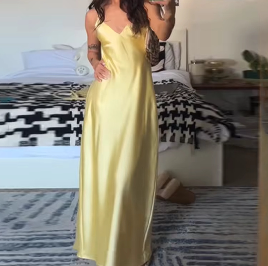 Elegant Yellow Sleeveless Slim Long Dress