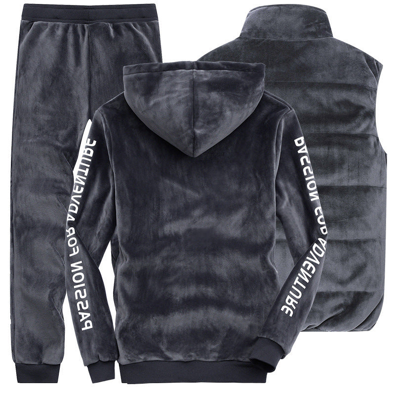 Velvet 3-Piece Set for Men - Casual Hoodie & Pants