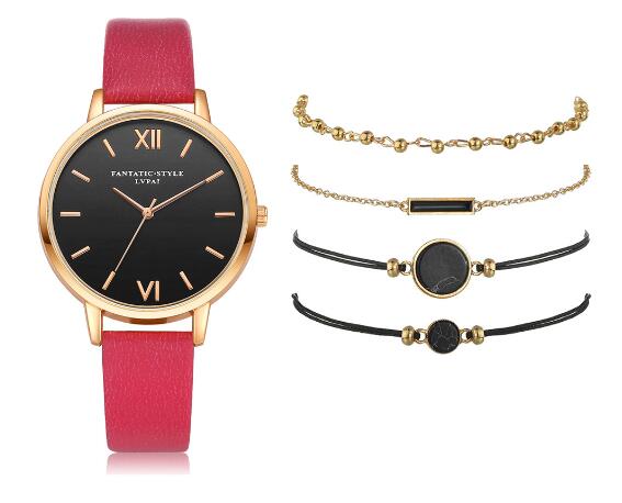 Evarisluxe Leather Strap Quartz Watch Set