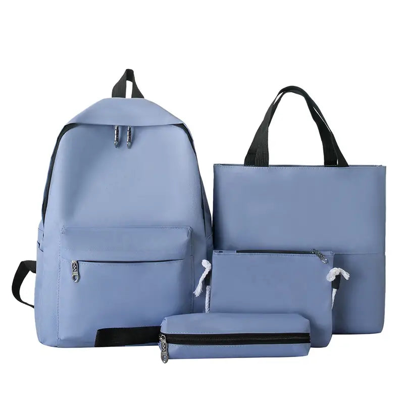 4-Piece Solid Color Backpack Set for Students