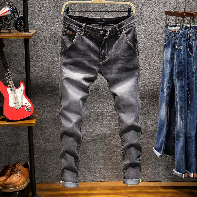 Men's Solid Color Slim Fit Denim Trousers
