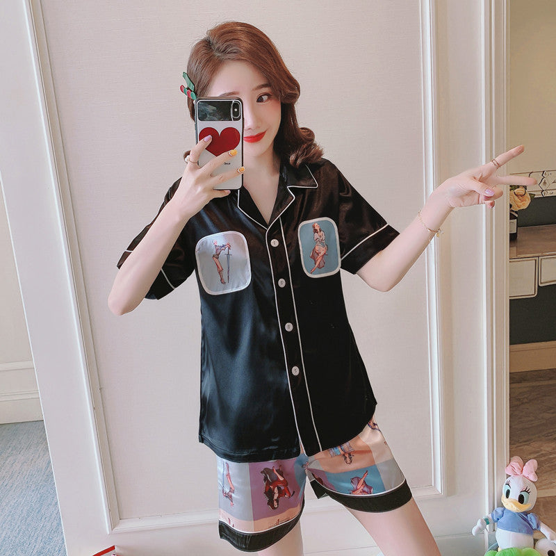 Summer Silk Pajamas for Women - Cute Short Sleeve Set