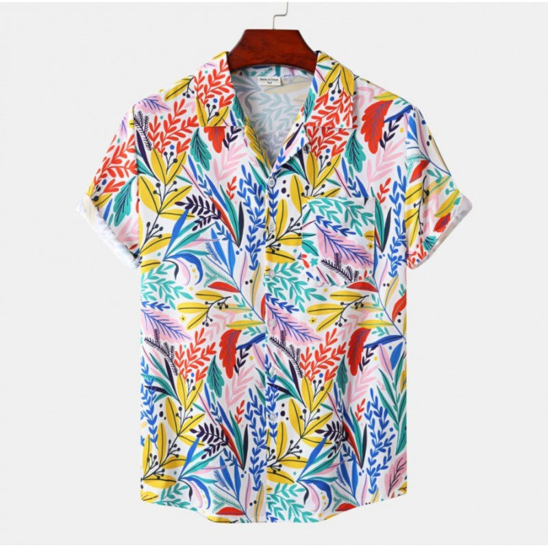 Men's Short Sleeve Hawaiian Print Shirt for Summer