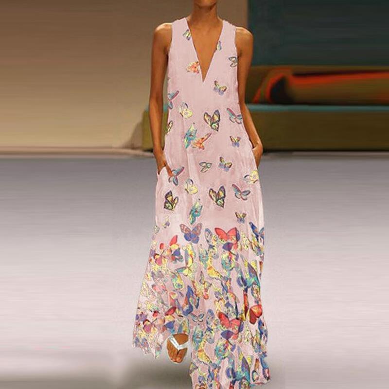 Bohemian Butterfly Print Summer Maxi Dress for Women