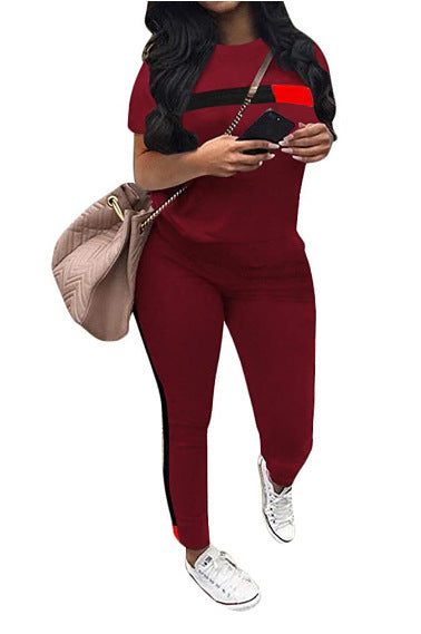 S3556 Summer Women's Casual Striped Sports Set