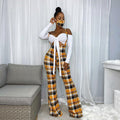 B2009 Checkered Print Bodysuit Two-Piece Set