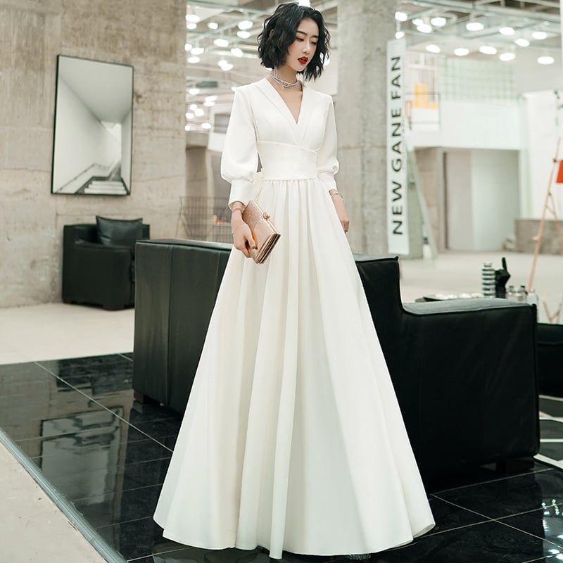 The Blanc White Evening Banquet Dress | Evarisluxe