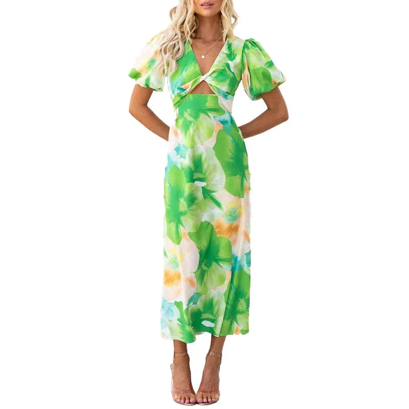 Summer Gradient V-Neck Mid Waist Dress