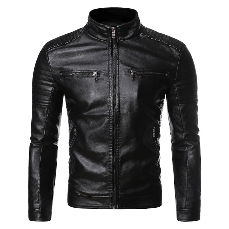 Casual Stand Collar Motorcycle Leather Jacket