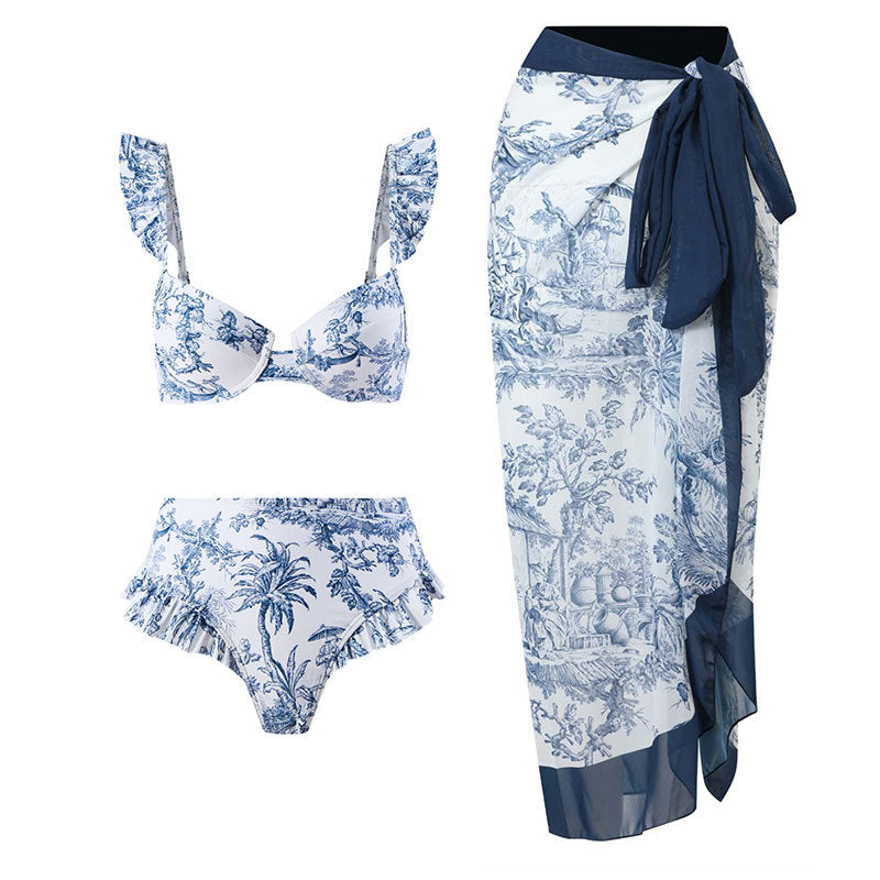 2023 Retro Three-Piece Swimsuit with Beach Skirt