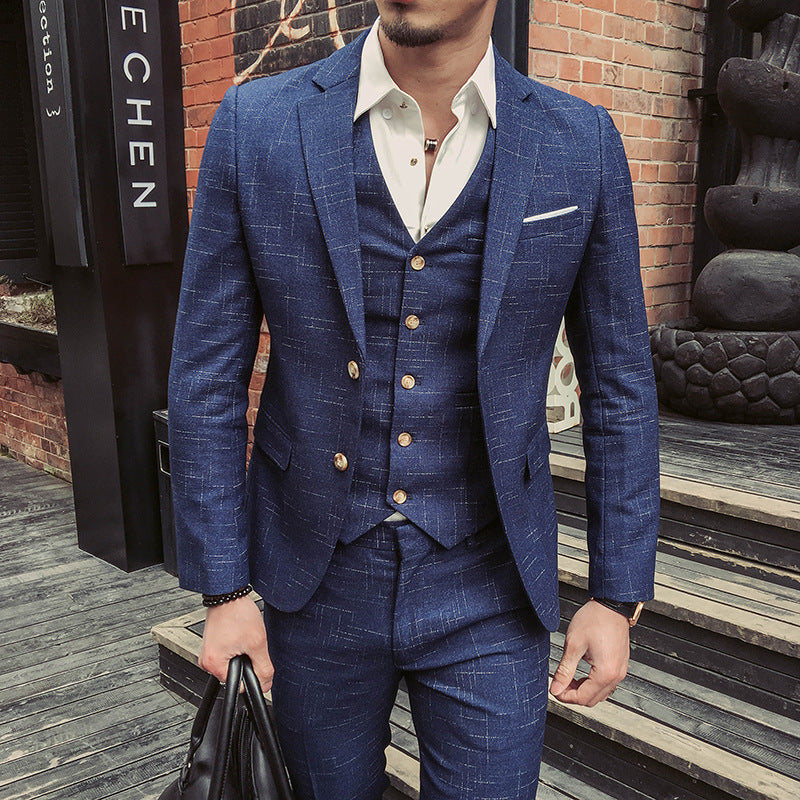 Men's Slim Fit Plaid Three-Piece Suit Set (Plus Size)