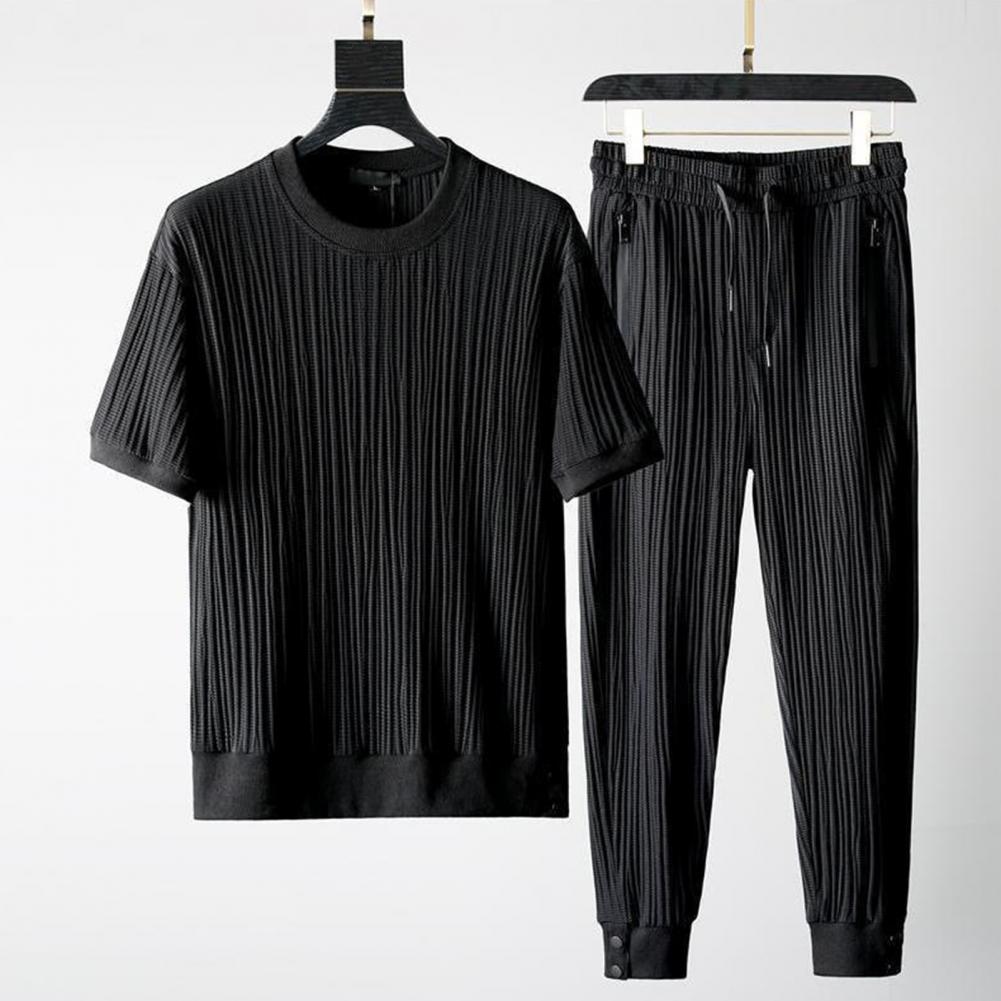 Men's Summer Outfit: Solid Color Top & Pants Set