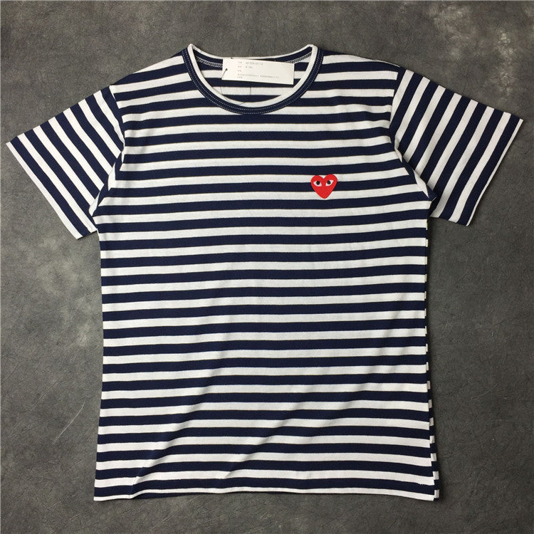 Summer Trendy Cotton Heart Stripe T-Shirt for Men/Women