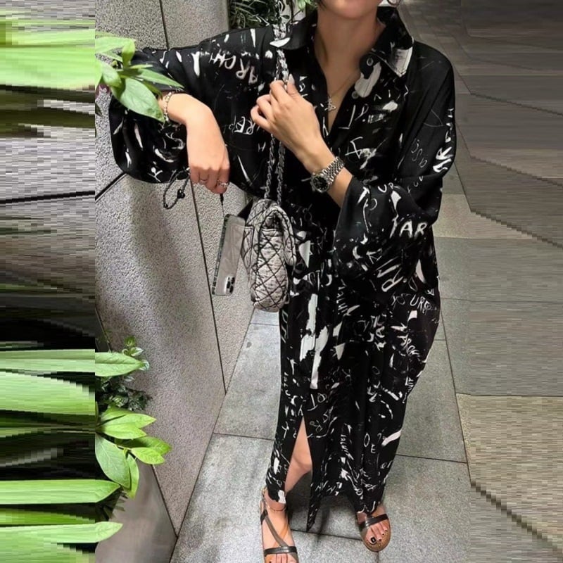 Spring Blooming Print Mid-Length Puff Sleeve Dress