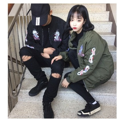 Embroidered Baseball Jacket for Women - Spring/Fall