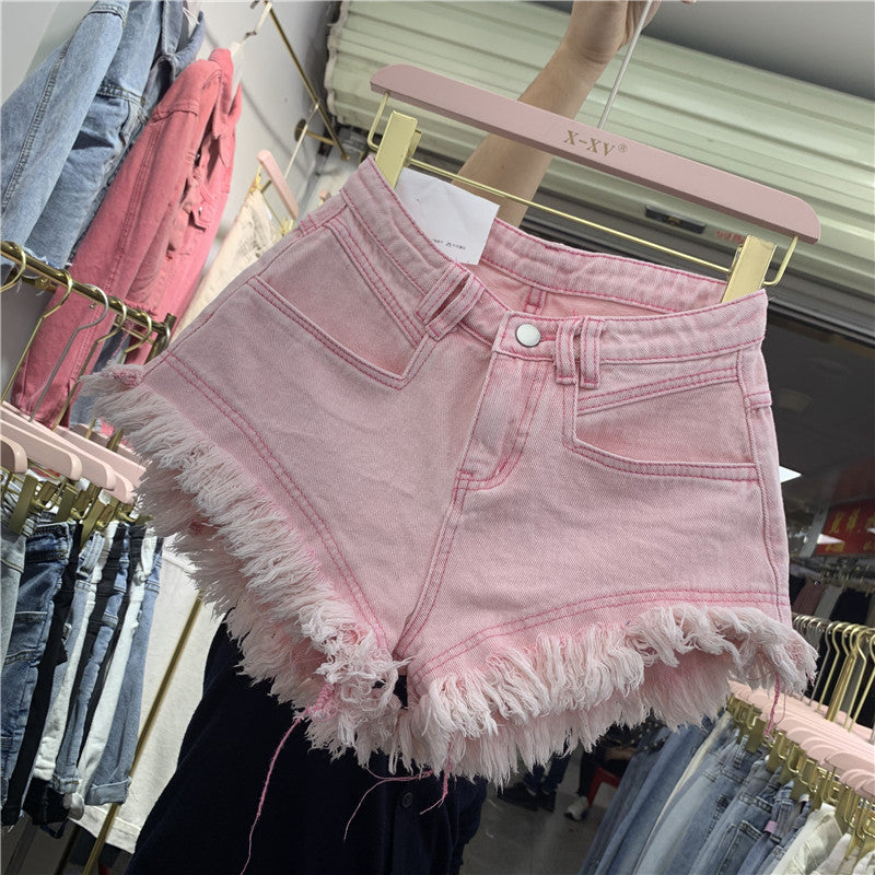 Fringed High-Waisted Denim Shorts for Women Summer