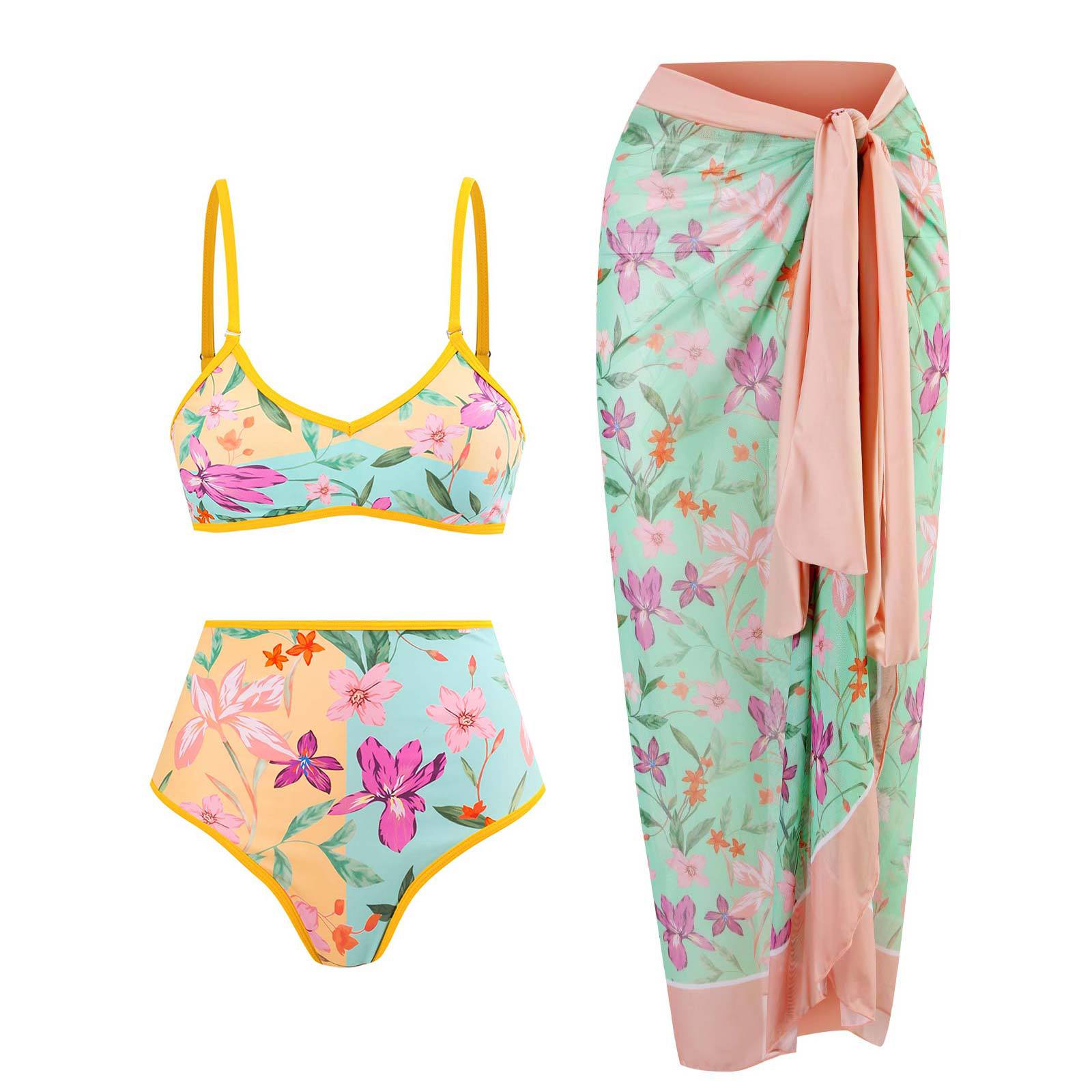 2023 Retro Three-Piece Swimsuit with Beach Skirt