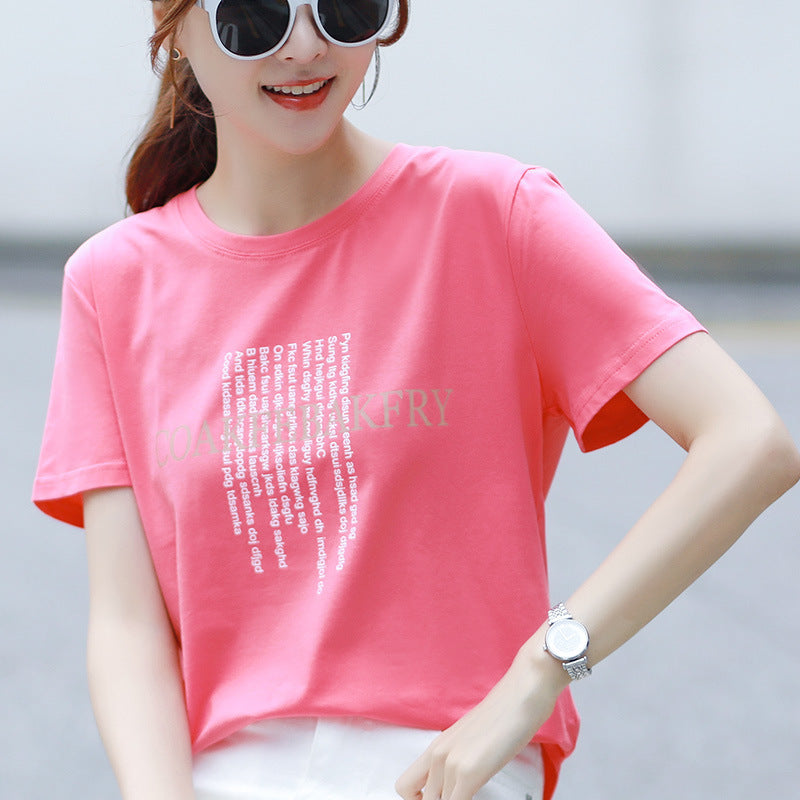 Summer Loose Cotton T-Shirt for Women - Short Sleeve