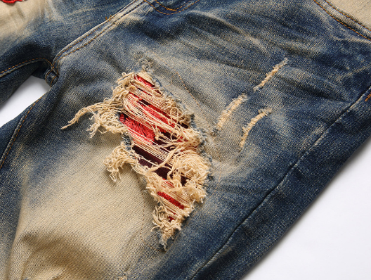 Stylish Embroidered Ripped Denim Pants for Men