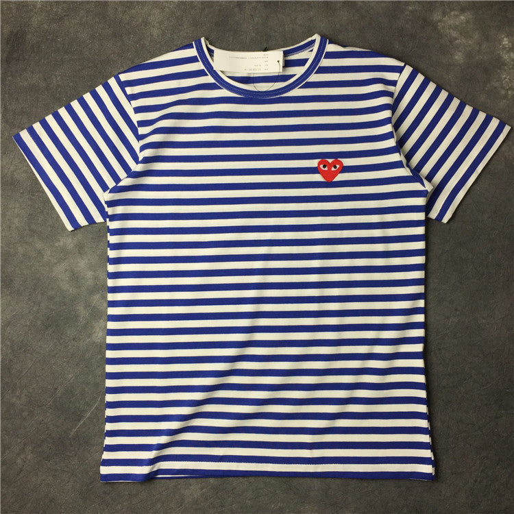 Summer Trendy Cotton Heart Stripe T-Shirt for Men/Women