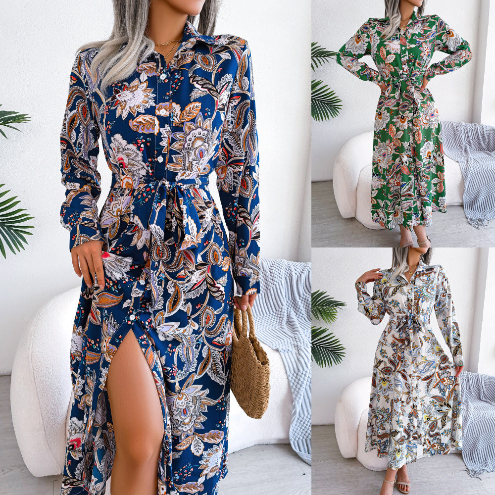 2024 Spring/Summer Retro Floral Shirt Dress for Women