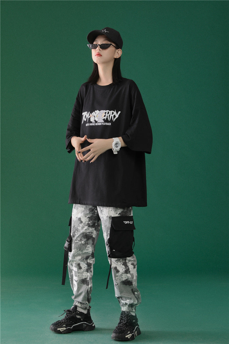 Summer Cotton Casual Sports Set with Graphic Tee (Women)