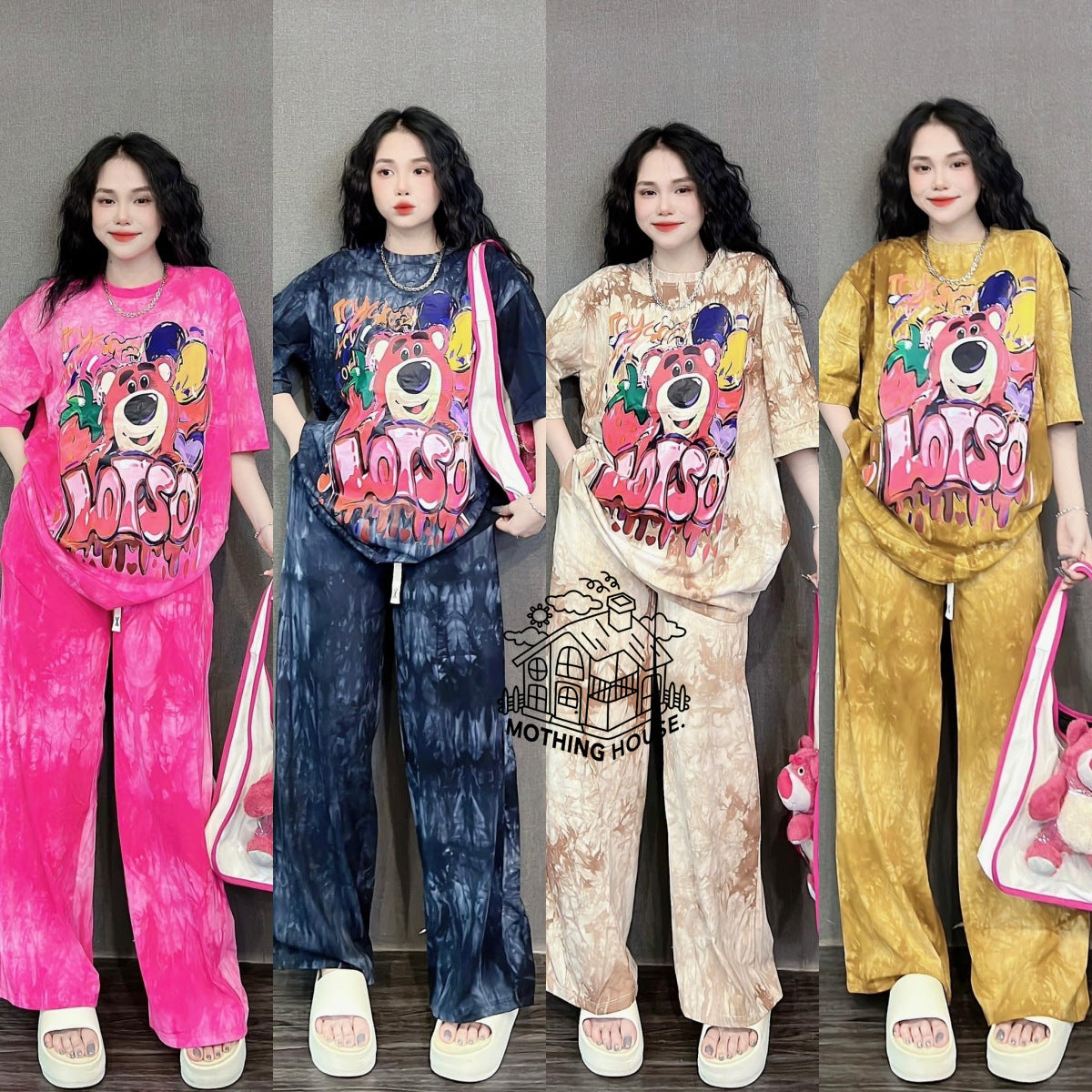 Summer Loose Cartoon Print Two-Piece Set for Women