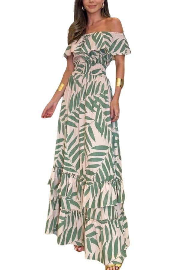 2023 Summer Women's Printed Off-Shoulder Maxi Dress
