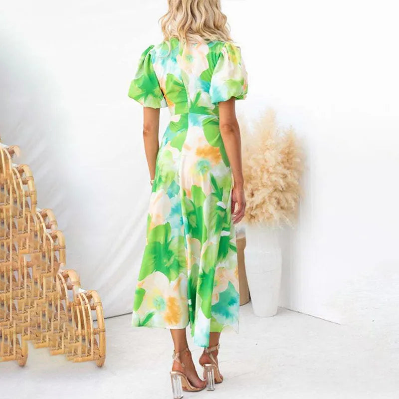 Summer Gradient V-Neck Mid Waist Dress