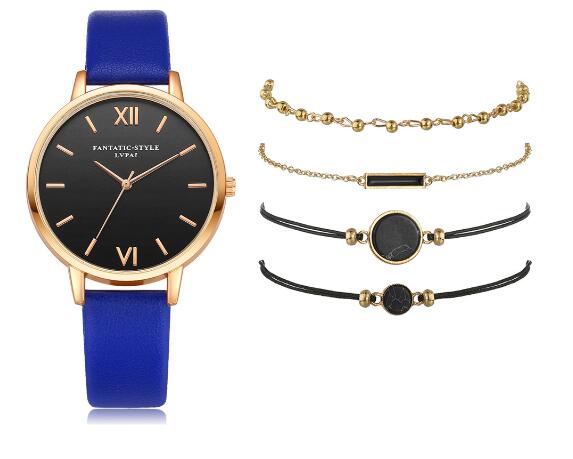 Evarisluxe Leather Strap Quartz Watch Set