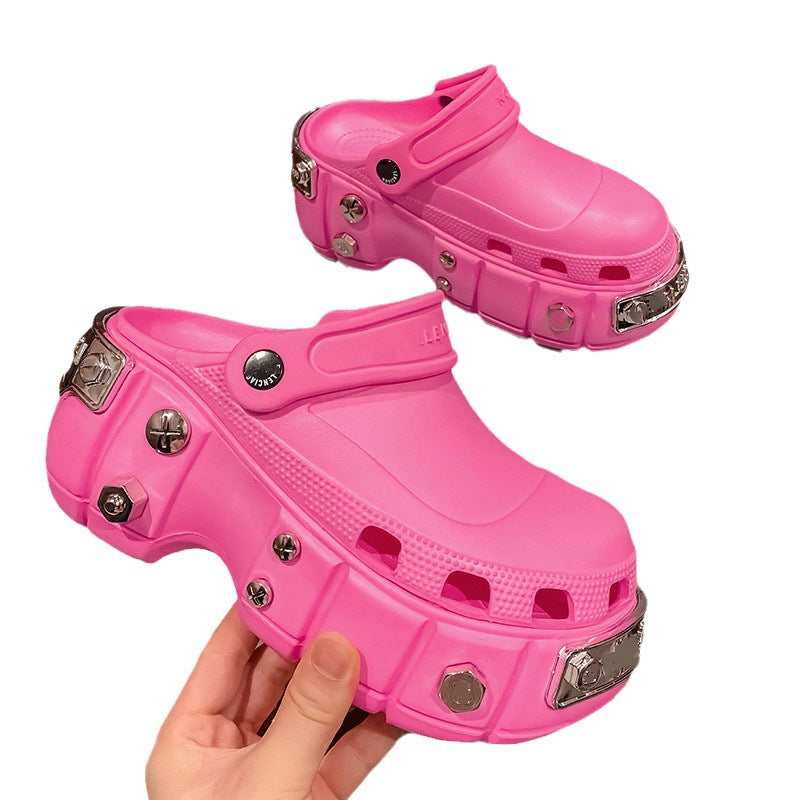 2023 Summer New Studded Metal Clog Shoes for Women
