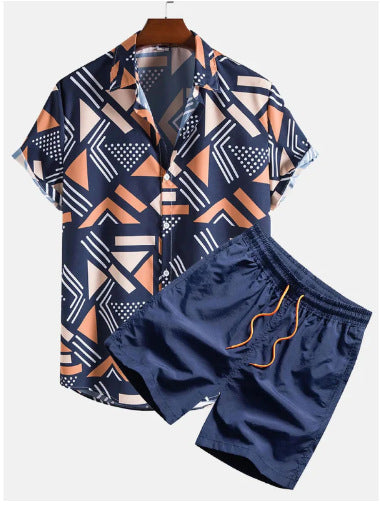 Men's Casual 3D Printed Hawaiian Shirt and Shorts Set