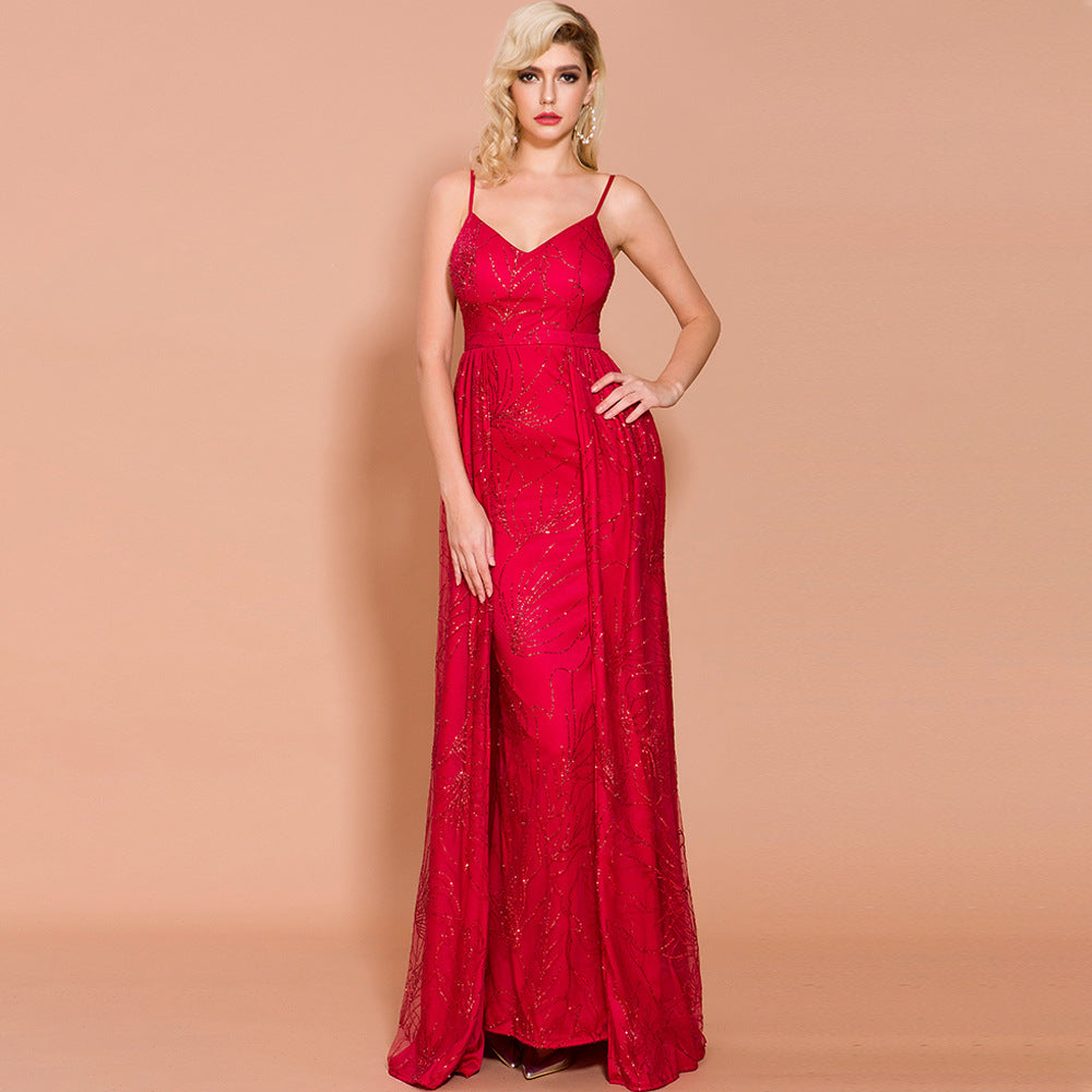 Evarisluxe Elegant V-Neck Backless Party Dress
